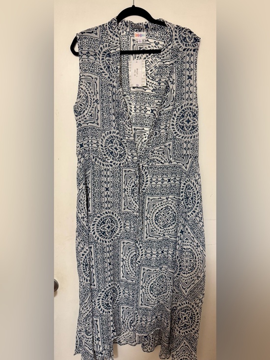 LuLaRoe Other - NWT LuLaRoe Breezy Duster Vest Large Blue White Tile Print Open Front Cover Up